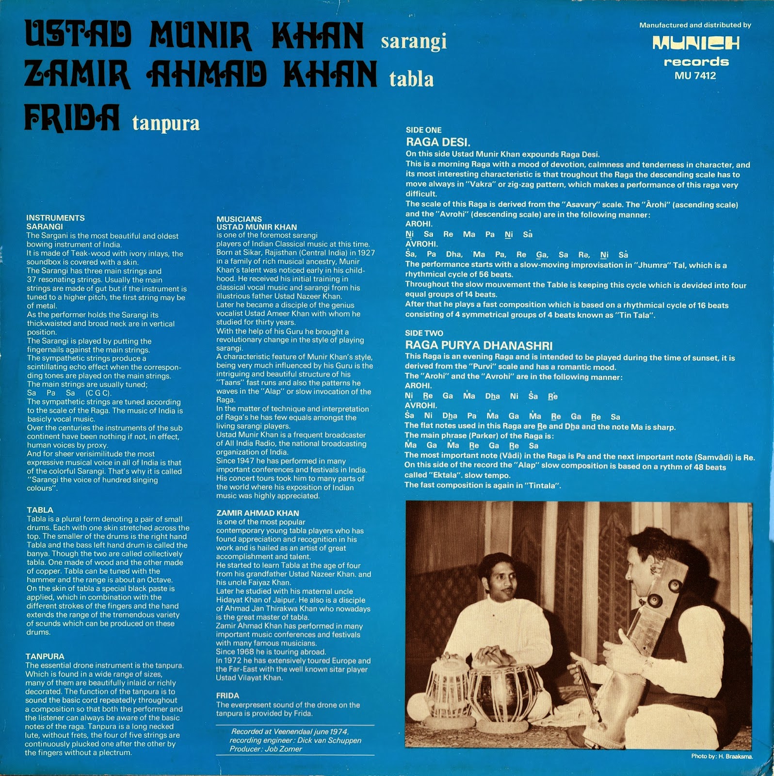 Oriental Traditional Music from LPs Cassettes Munir Khan Indian Classical Music LP published in the Netherlands in 1974